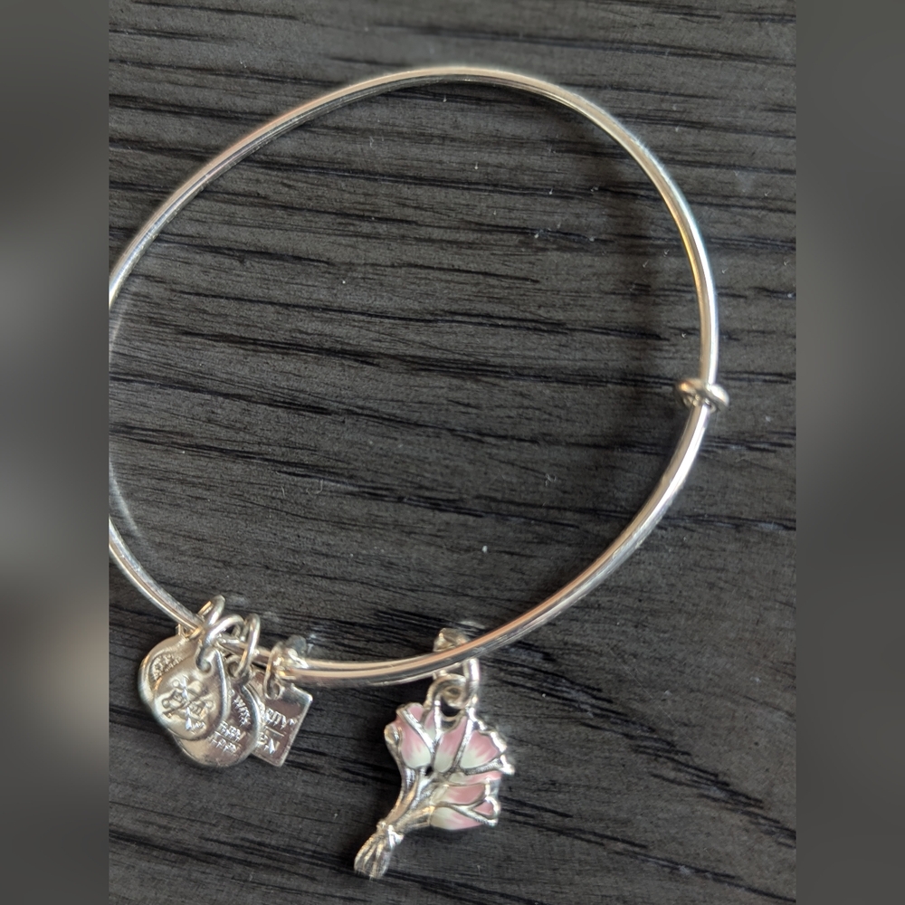 Alex and Ani silver tone pink tulip bracelet